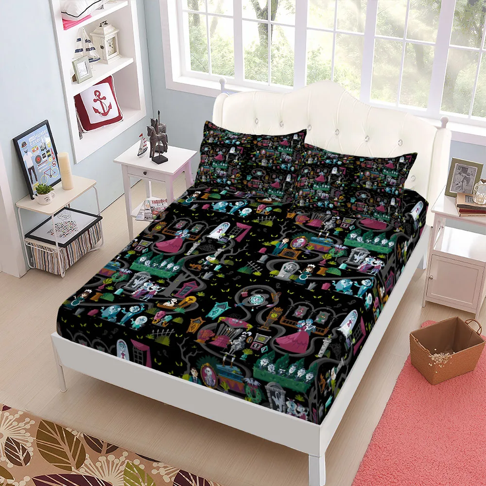 Haunted Houses Horror Fitted Sheet Set Single Full Double Bed Linen