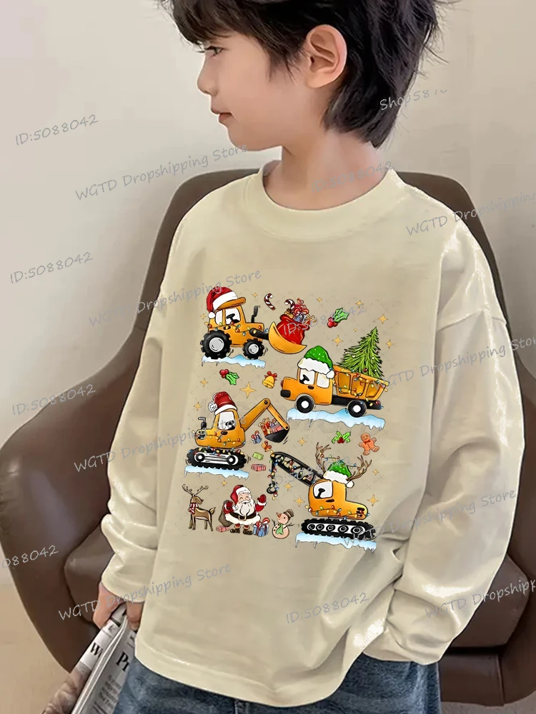 

Christmas Tractor Fun Clothes Cartoon Vintage Boys Tees Long Sleeve Cotton Harajuku Tractor Car Lover Gifts Merry Christmas Tops