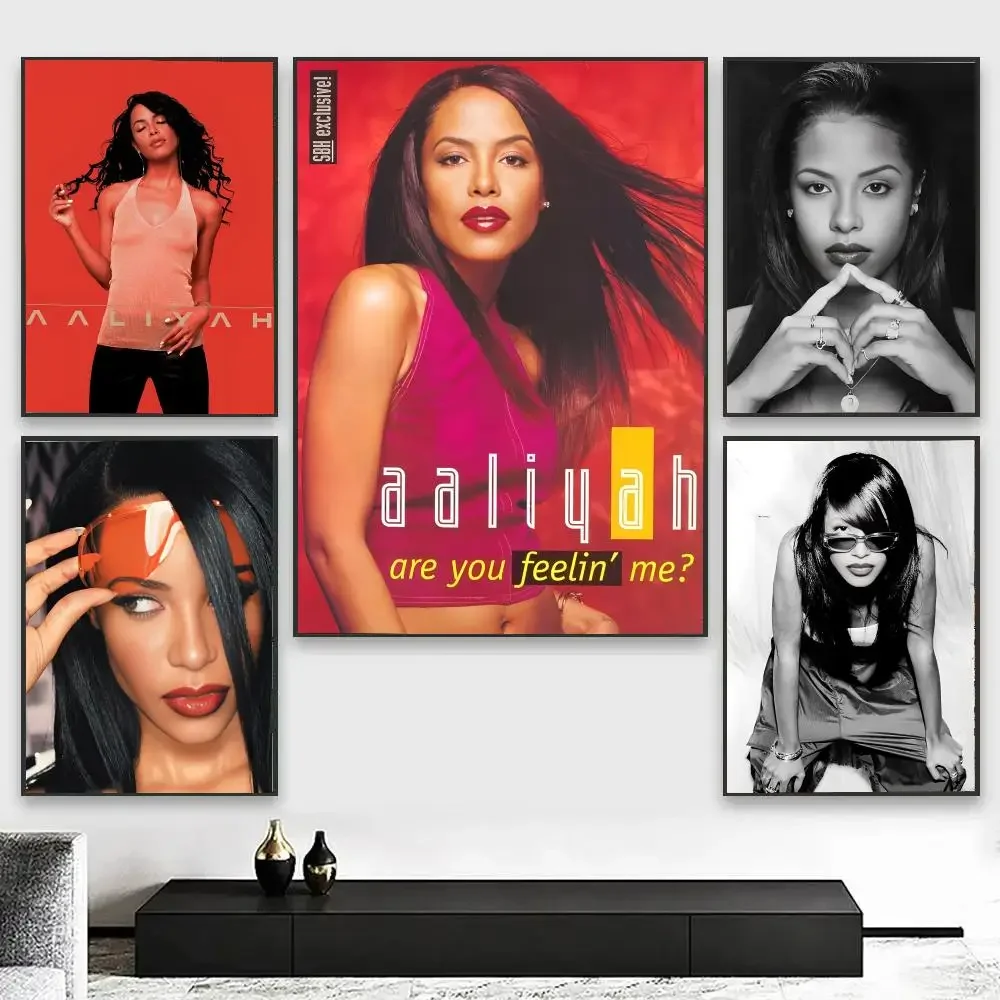 Singer A-Aaliyah Painting Self Adhesive Art Prints for Bedroom Living Room Wall Decor Home Decoration Gift