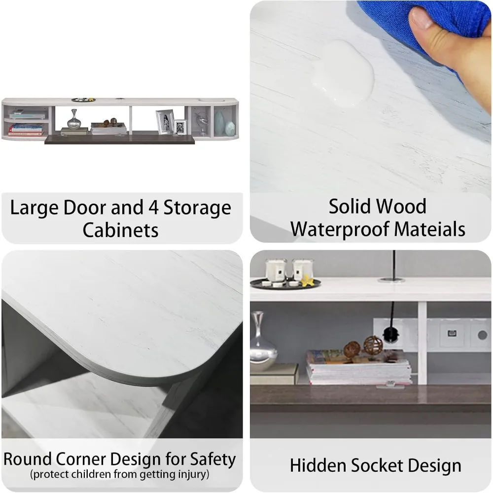 حامل تلفزيون عائم 55 حديث لأجهزة التلفاز مقاس 60 بوصة، وحدة تحكم ترفيهية مثبتة على الحائط