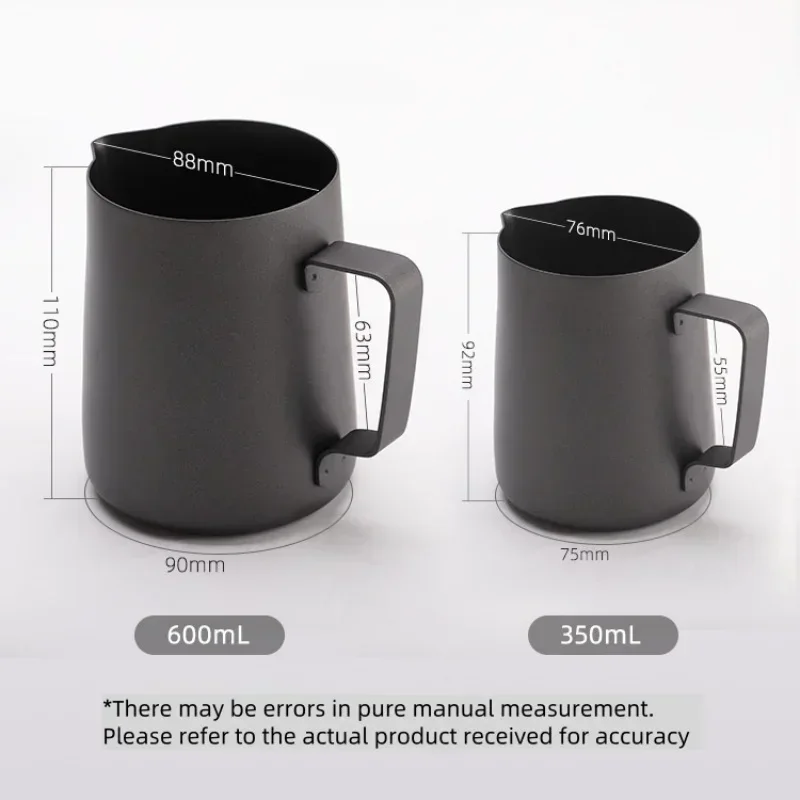 Kubek do latte art ze stali nierdzewnej o pojemności 350/600 ml, pogrubiony, z ostrym wlewem, miarka z podziałką, kubek do kawy 600 ml, kubek do parzenia mleka.