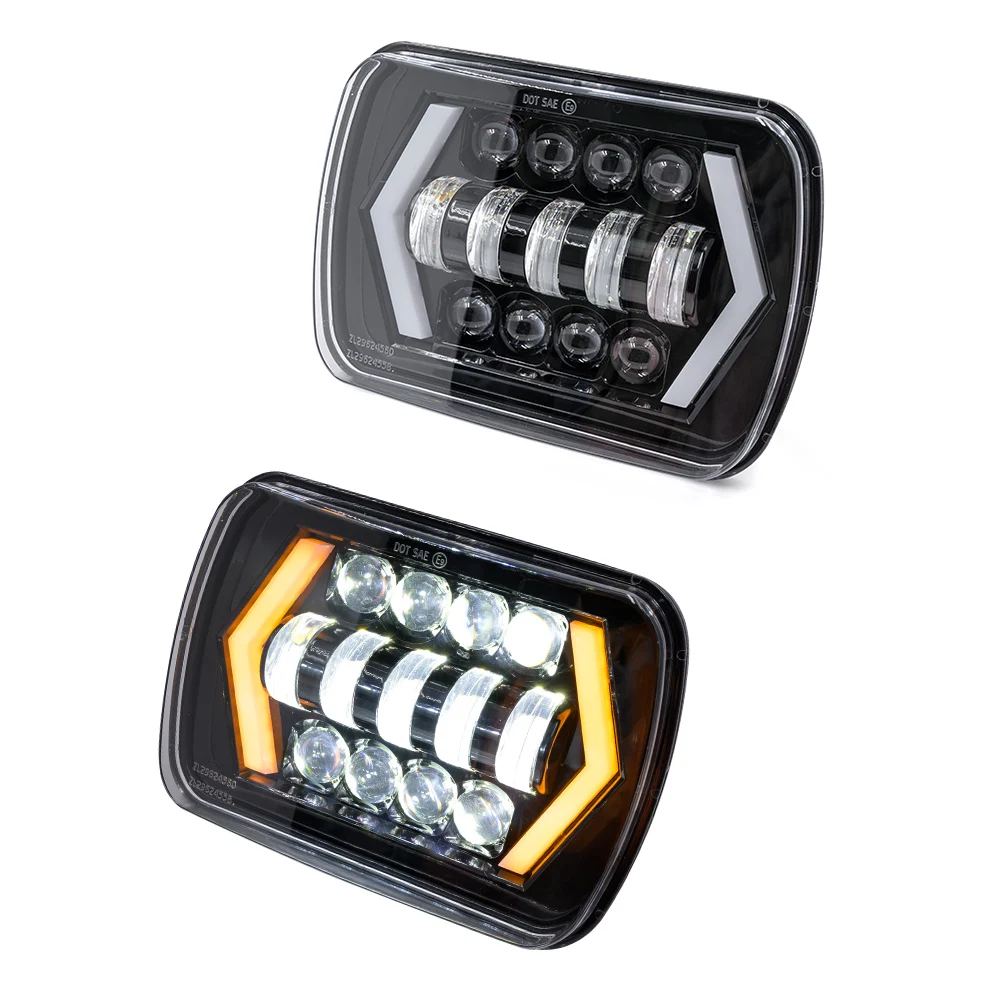 2Pcs 7x5 7x6 Inch Led High/Low Beam Turn Signal Light DRL Headlight Common Use Lamp for compatible with H6014 H6052 H6054 69822