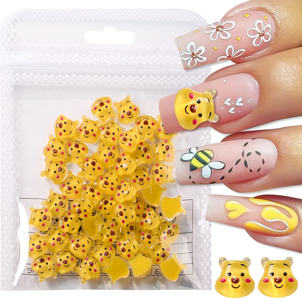 50pcs Disney Winnie the Poohs Cartoon Nail Art Charms Cute Bears DIY Nail Accessories Playful Design Manicures Crafts Decoration