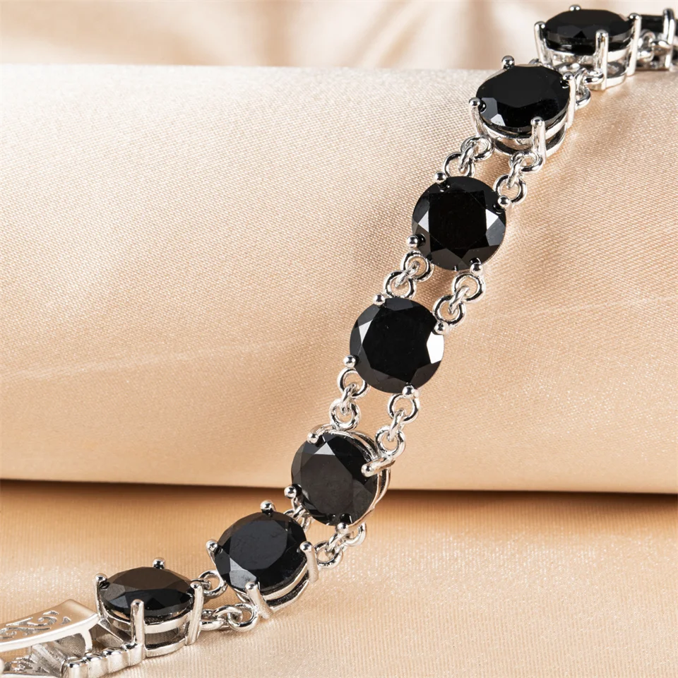 Natural Black Spinel Link Bracelet Real 925 Sterling Silver 9.0mm Gemstone Fine Jewelry for Women Birthday Gift Stylish