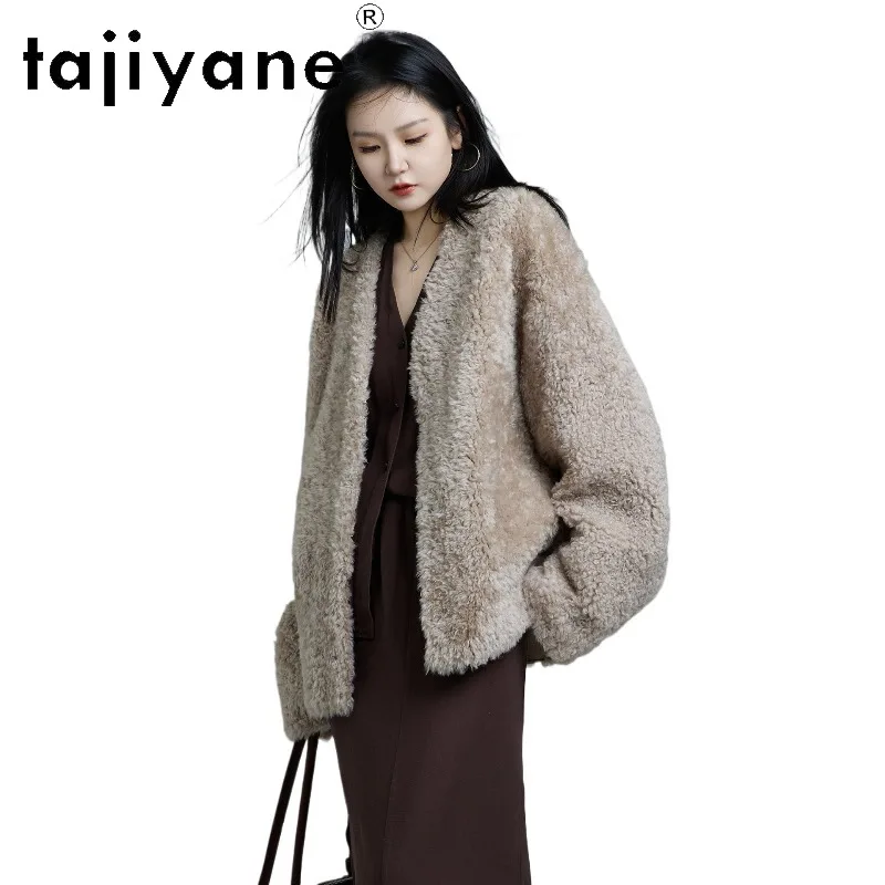 TAJIYANE High Quality France Lofran Racoon Fur Shearling Jackets Slim Real Fur Coat Woman V-neck Oversized Jackets of Woman Шуба