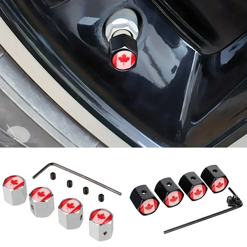 4PCS Canada Flag Car Wheel Air Covers Car Air Valve Stem Caps for Ford Dodge Honda BMW Toyota Audi Nissan Subaru Mazda Volvo VW