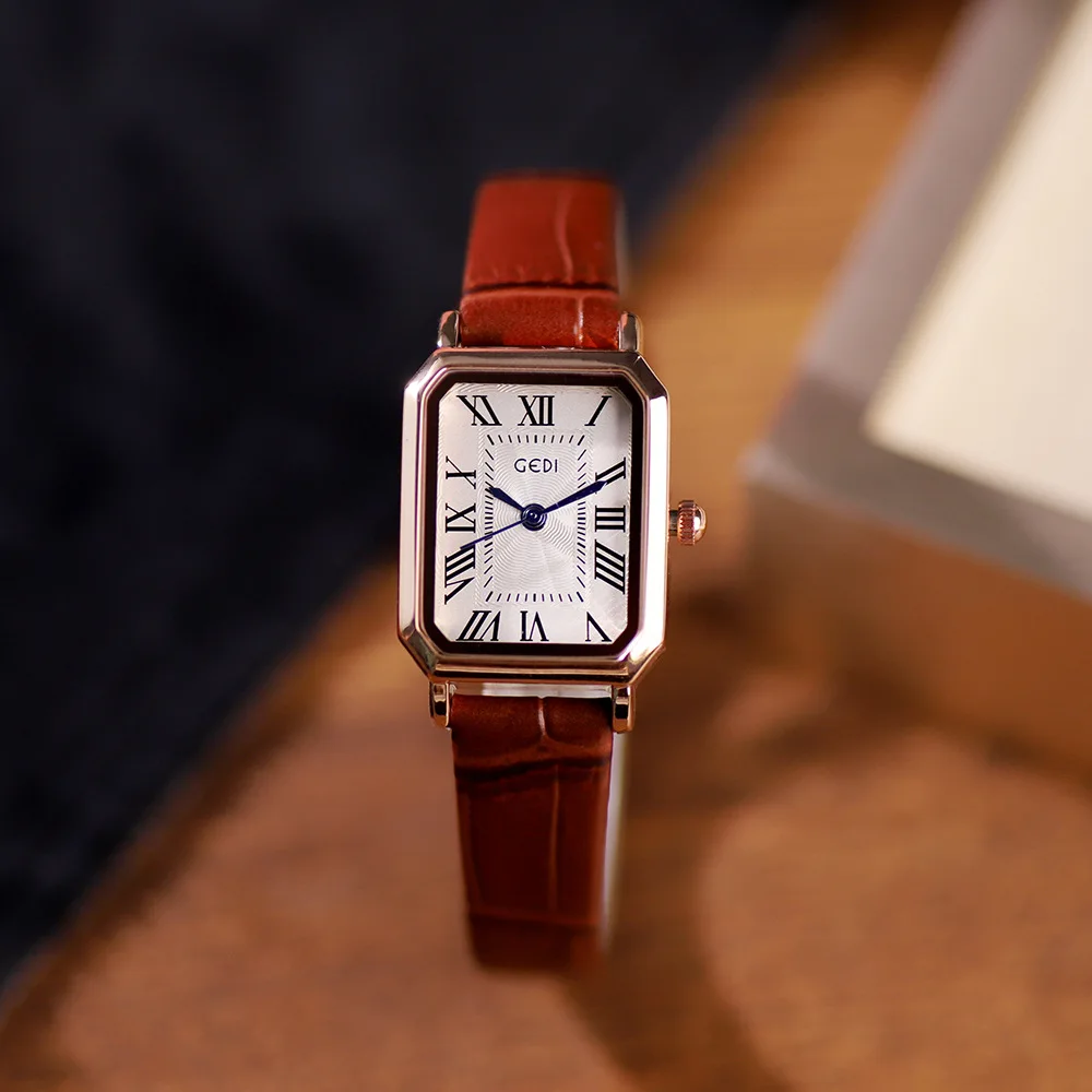 Retro small square plate temperament student watch niche high-end belt bowl watch ladies waterproof quartz watch