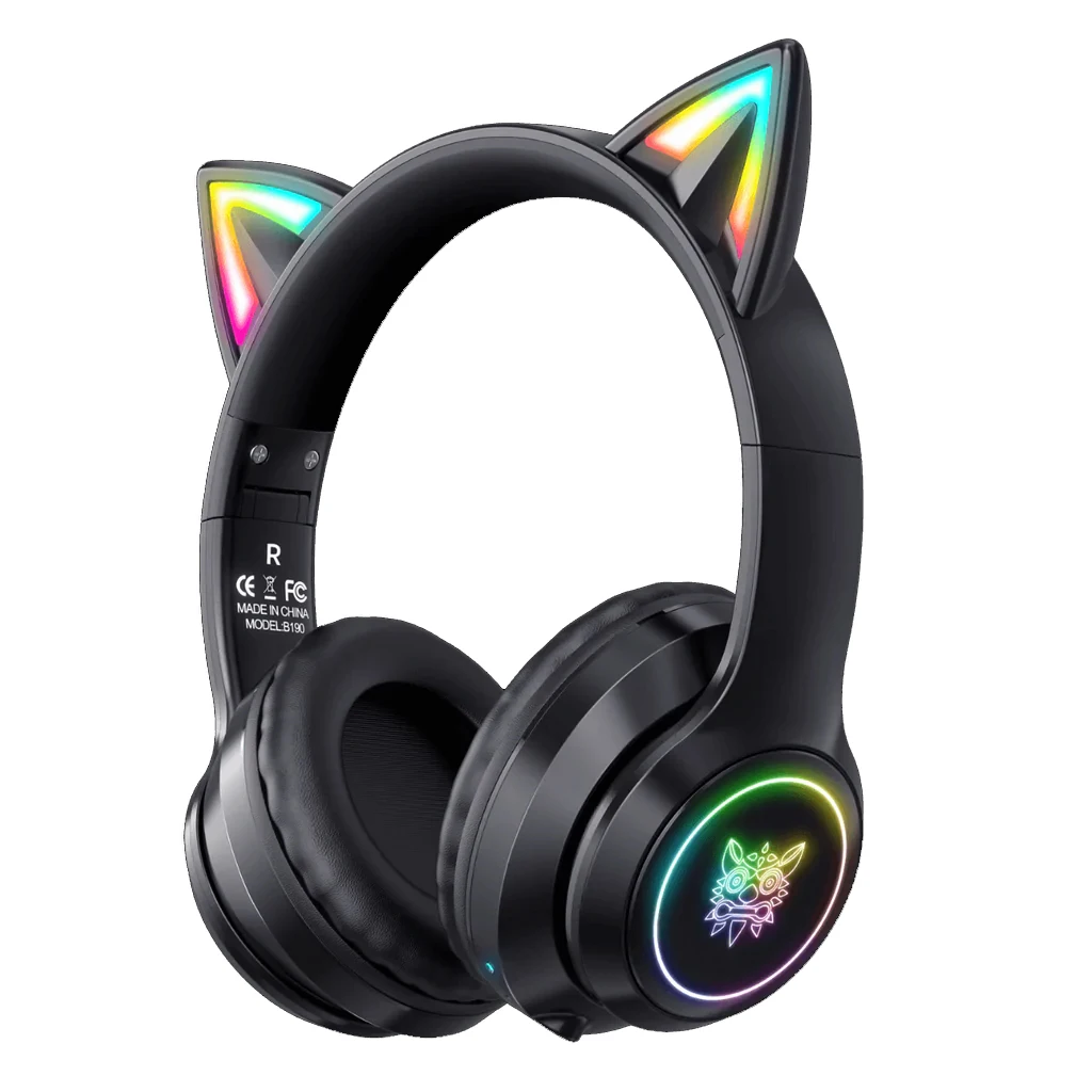 Cuffie da gioco compatibili con Bluetooth ONIKUMA B90 con cuffie Wireless pieghevoli RGB Cat Ear con microfono HD per Computer PC Gamer