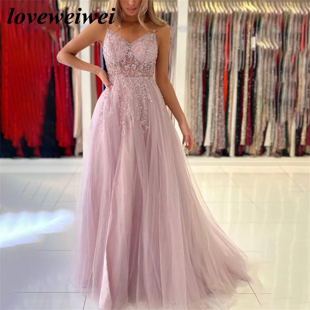 

Spaghetti Strap Prom Dress A Line Blush Celebrity Dresses V Neck Women's Evening Dress Appliques Formal Gown Lace 프롬 드레스