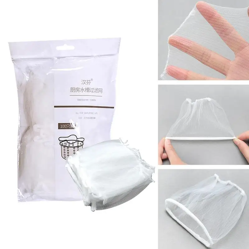 100pcs Disposable Kitchen Sink Filters Sewer Drain Anti-blocking Garbage Bag Pool Leak Mesh Bag Mesh Strainer Sink Garbage Net