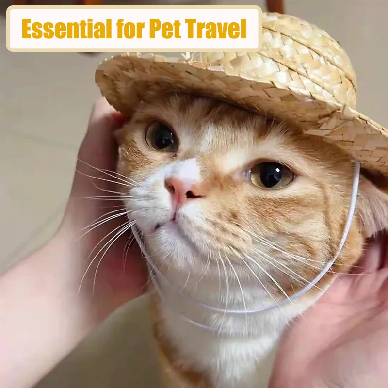 Adjustable Pet Woven Hat Cute Dog Decorative Hat Photo Prop Dog Cat Sunshade Cap Run Straw Hat For Small Dog Puppy Cat 13/16CM