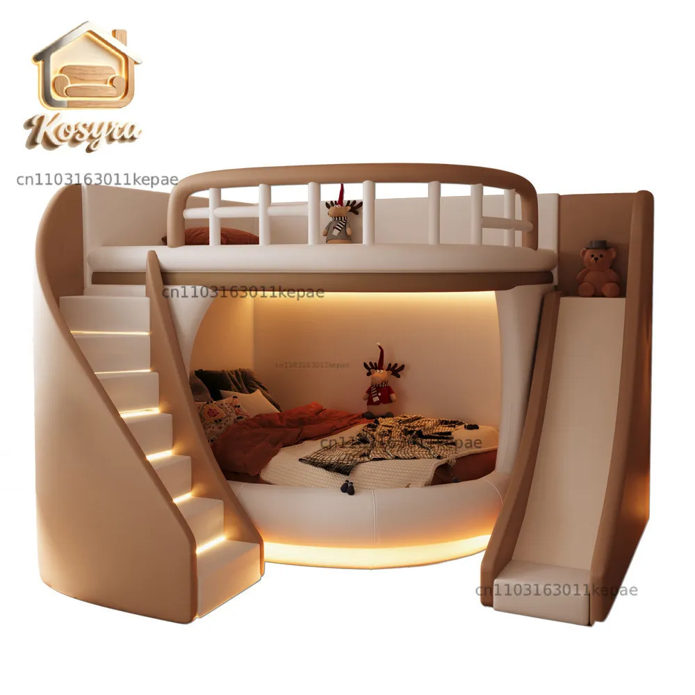 2026 new B & B double children's bed high and low bunk small apartment mother and child soft bag leather bed