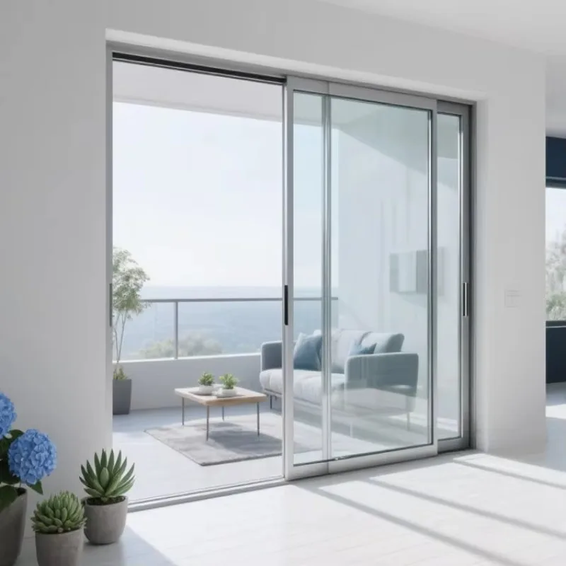 High Quality Balcony Rust Proof Aluminum Frame Double Layer Glass Door Rainstorms Sliding Doors Sunshade Patio Doors