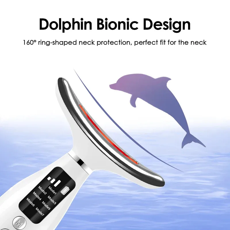 7 Colors LED Face Neck Massager Vibration Beauty Device Improve Neck Lines 7 Modes 3 Levels Home Use Face Lifting Machine
