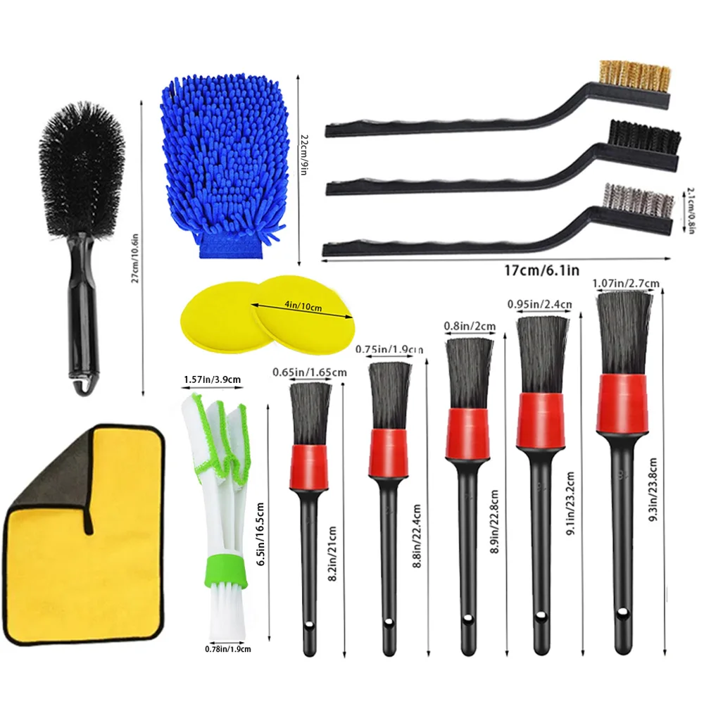 14pcs Car Detailing Brush Set Buffing Sponge Pads Cleaning Tools For Interior Exterior Washing Gap Cleaning Brush