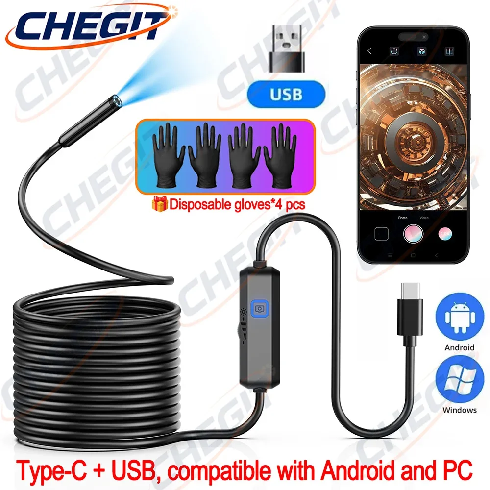 Gift USB Endoscope for OTG Android Phone 7mm Borescope Inspection Snake Camera Waterproof with 6 LED Lights For Type C