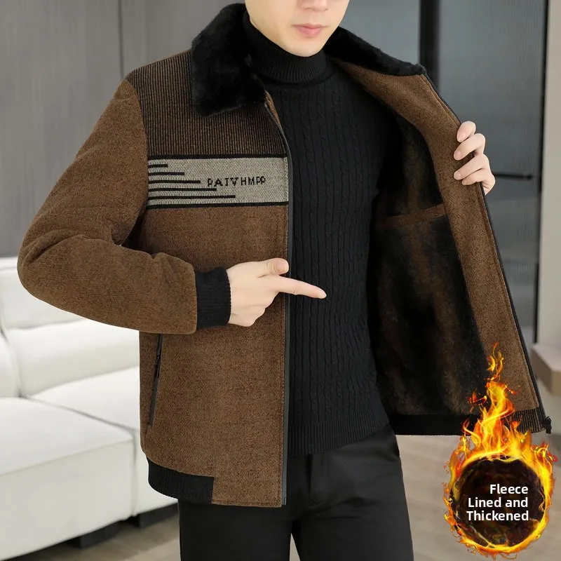 

Faionable Men's Winter Jaet Stand Collar Embroidered Woolen Patchwork Color Fce Lined Luxury Lightweight Busin Casual