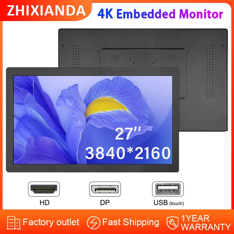 

4K High-definition 3840*2160 Monitor 27 inch LCD Display Industrial Grade PCAP Touch Screen Embedded Monitor HD/DP Input