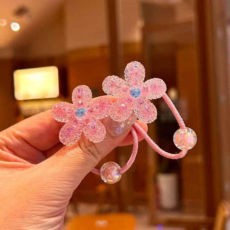 2 Pieces Crystal Blue Starfish Princess Hair Accessories Elastic Hair Bands for Girls Cute Sugar Star Headwear for Kids