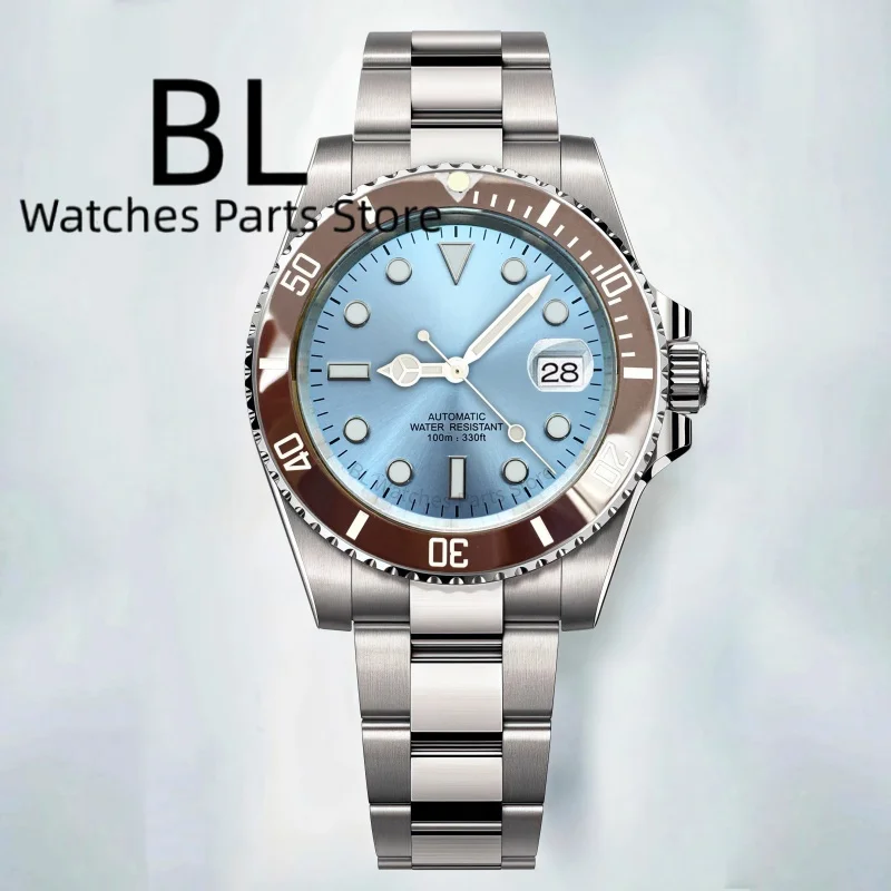 BLIGER Ice Blue Dial Diver Automatic Watch For Men Brown Ceramic Bezel NH35 40mm Stainless Steel Saphir Waterproof Watch Relogio