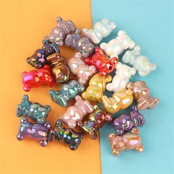 CH73D UV Electroplating Gradient Color Double-sided Straight Hole Small Bear Loose Beads DIY Mobile Phone Chain Material