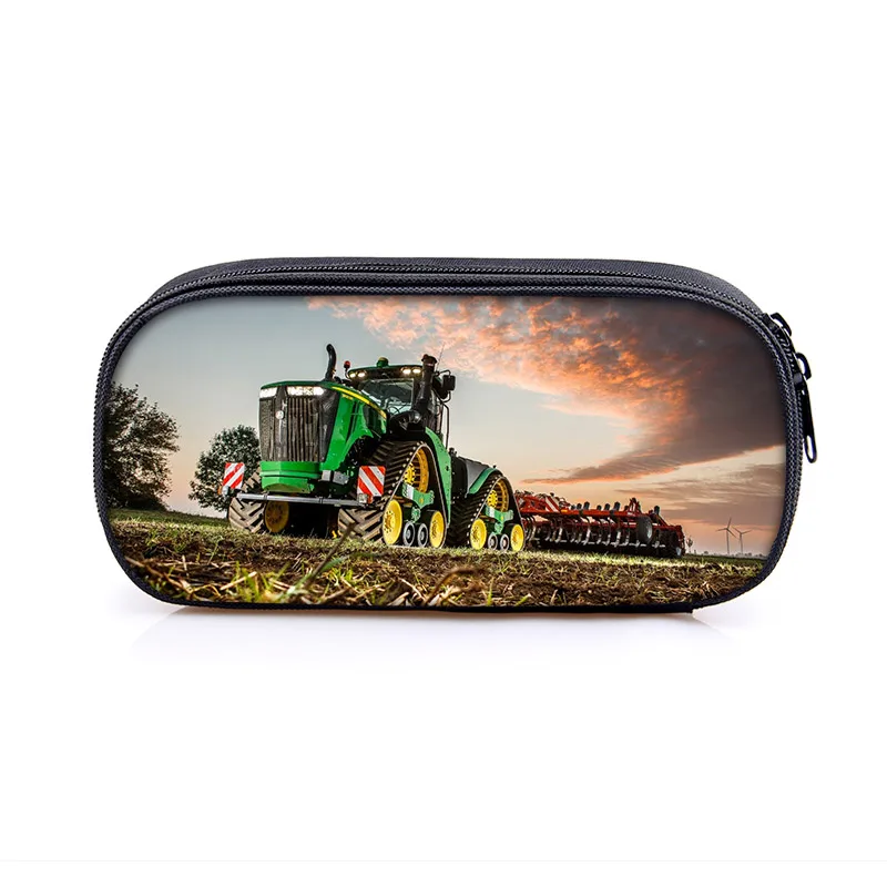 Cool Excavator Tractor Print Cosmetic Case Play with Farm Tractor Pencil Box for Teenager Storage Stationary Bag School Cases