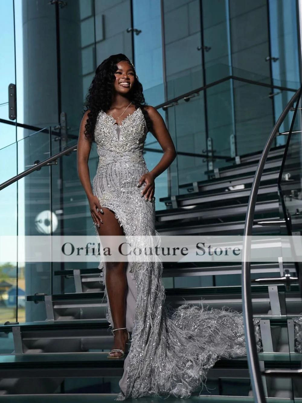 Bespoke Prom Dresses With Feathers 2026 Sweetheart Sequin Crystal Matric Farewell Dresses Mermaid Party Gown Customized