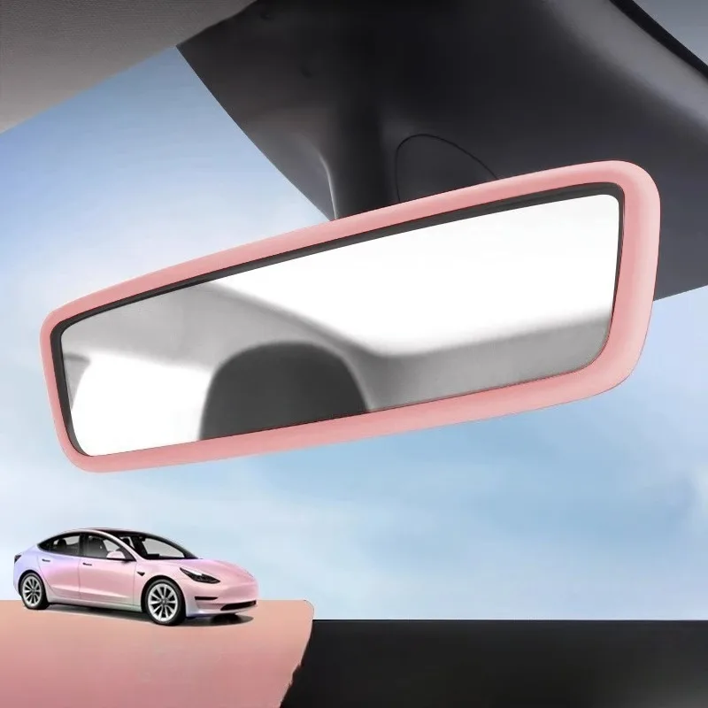 For Tesla Model3 Y Rearview Mirror Cover Soft Silicone Protective Frame Anti Scratch Interior Decor Car Accessories