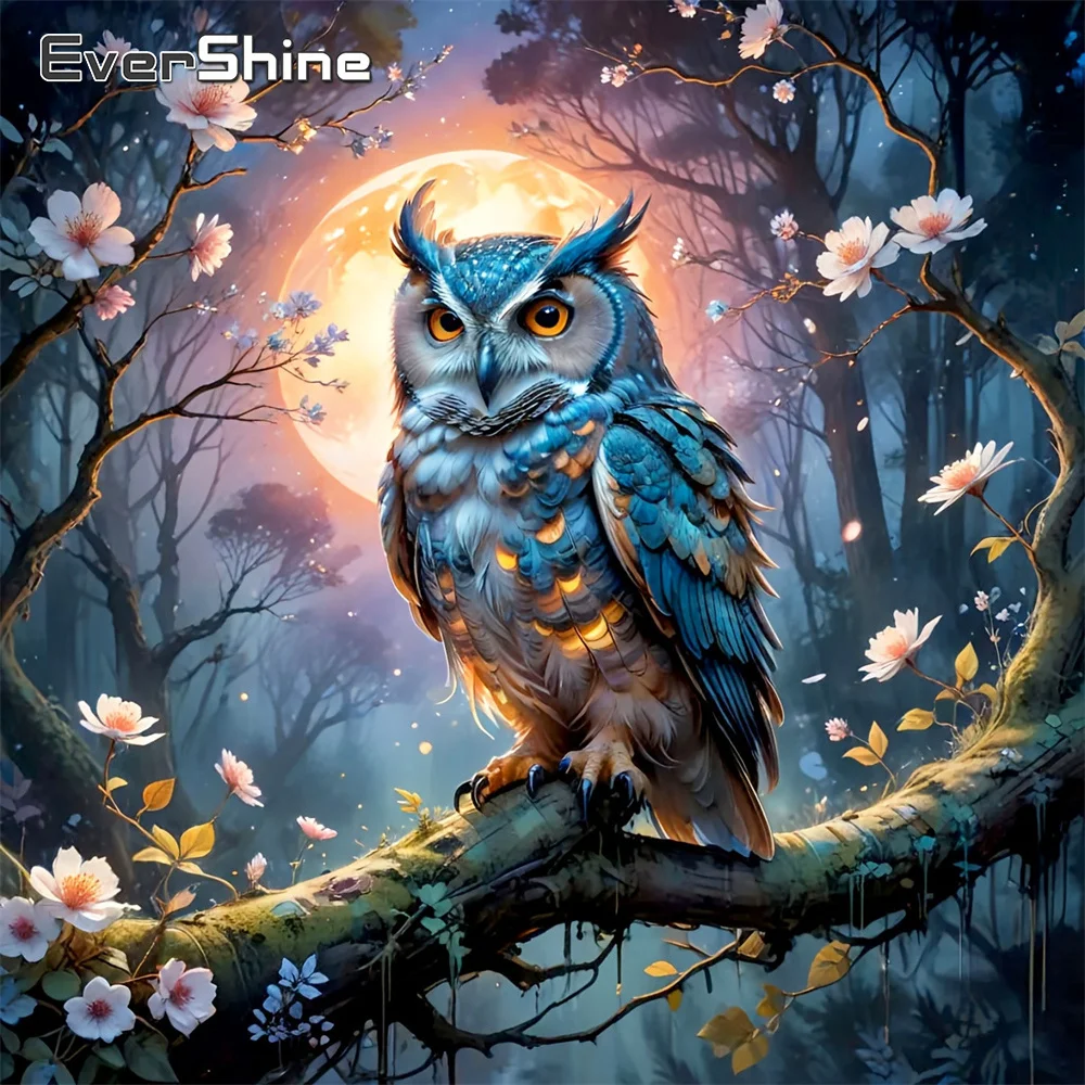 

EverShine Full Drill Diamond Embroidery Owl Animal Picture Rhinestones Painting Forest Tree DIY Mosaic Moon Home Decor