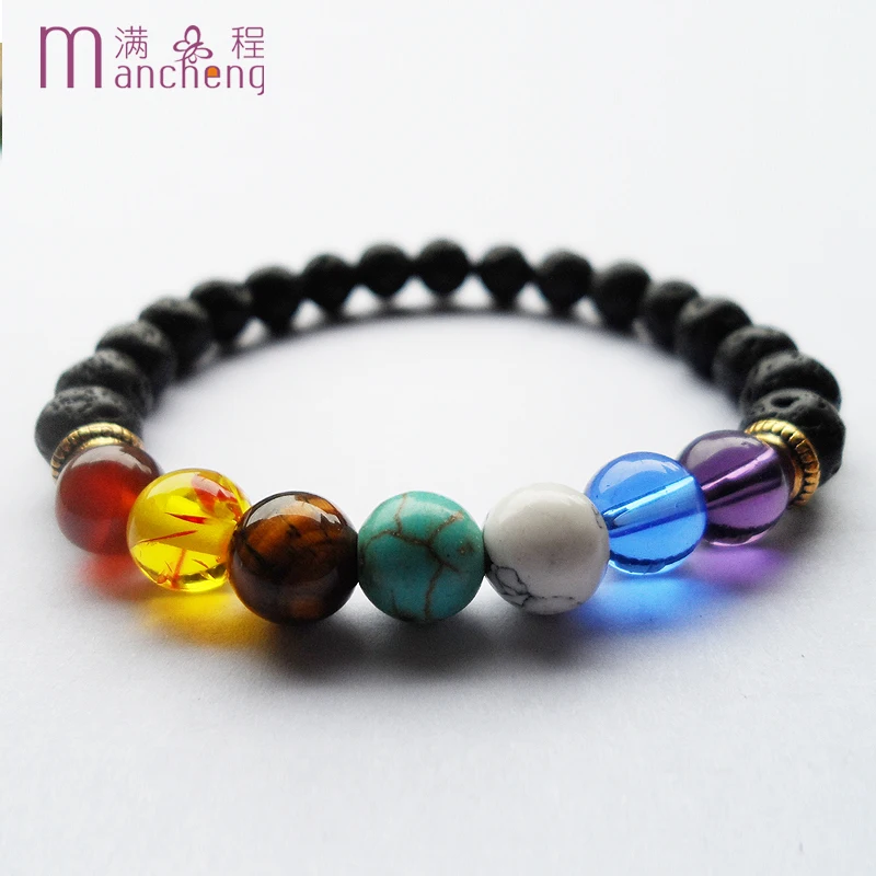 official-website 2 rupee item 1pcs Volcanic 7 Chakra Bracelet Lava Yoga Bracelet Healing Reiki Prayer Balance Buddha Bracelet