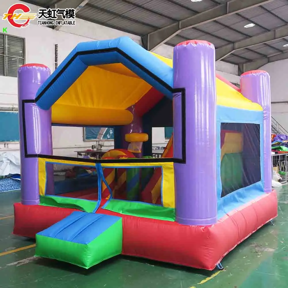 4x4m Commerciële Springkussen met Glijbaan en Obstakels 4 IN 1 Lucht Springkasteel voor Kinderen met Blower