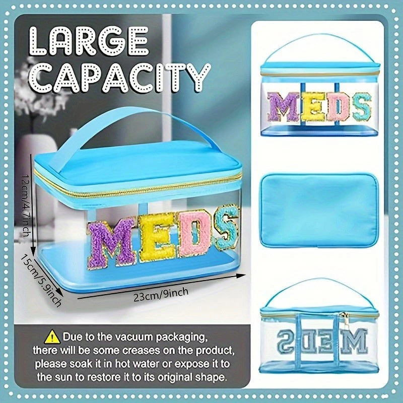 

1pcs Letter Patch Transparent Waterproof Travel Bag Medicine Storage Bag Toiletries Storage Bag Suitable For Patients And Nurses
