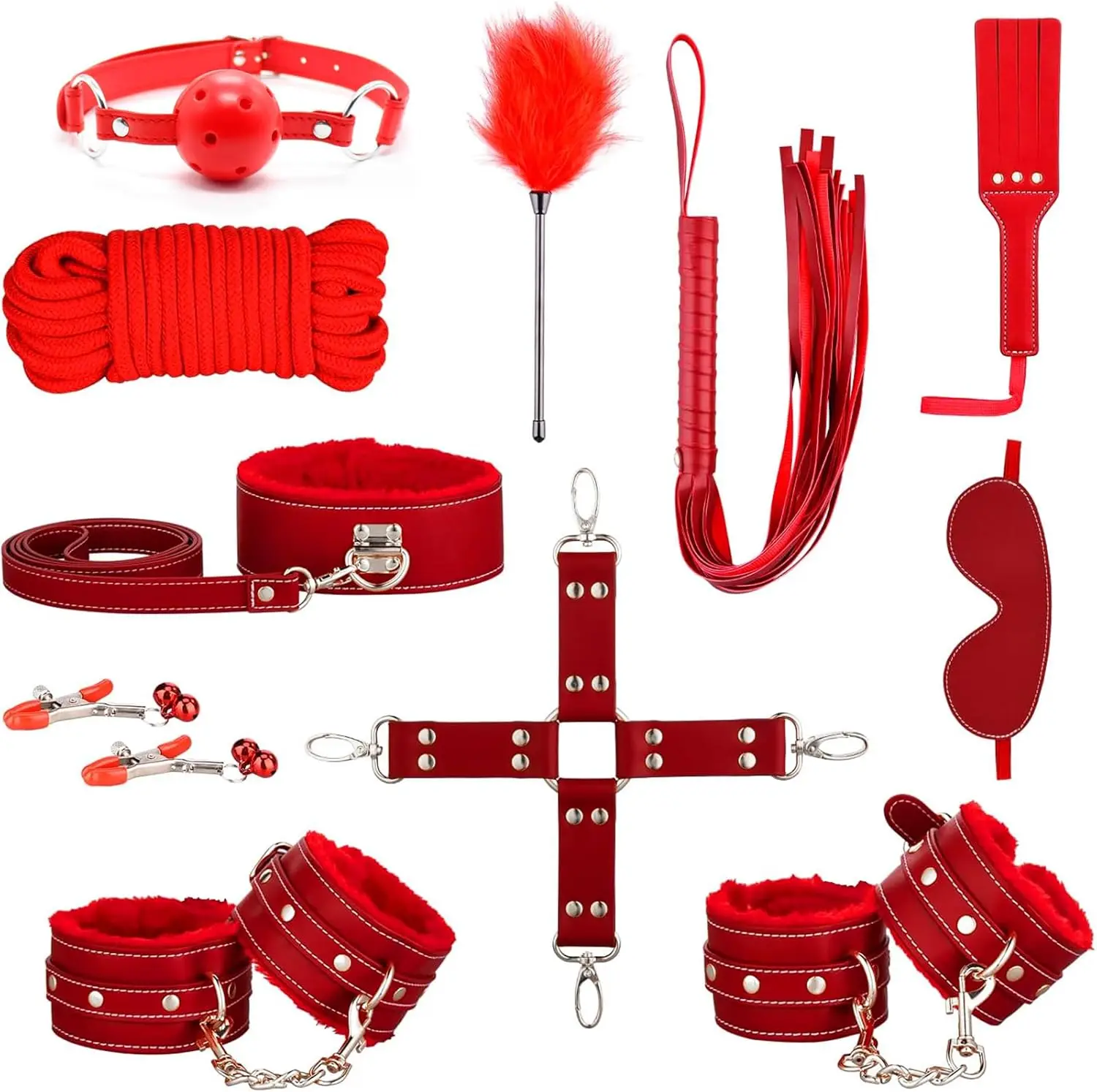 

Sex Bondage BDSM Restraints Sex Toys 10 Pcs Set, SM Sex Toy Adult Toys Games Cuffs Gag Blindfold Spanking Paddle Safe Fetish