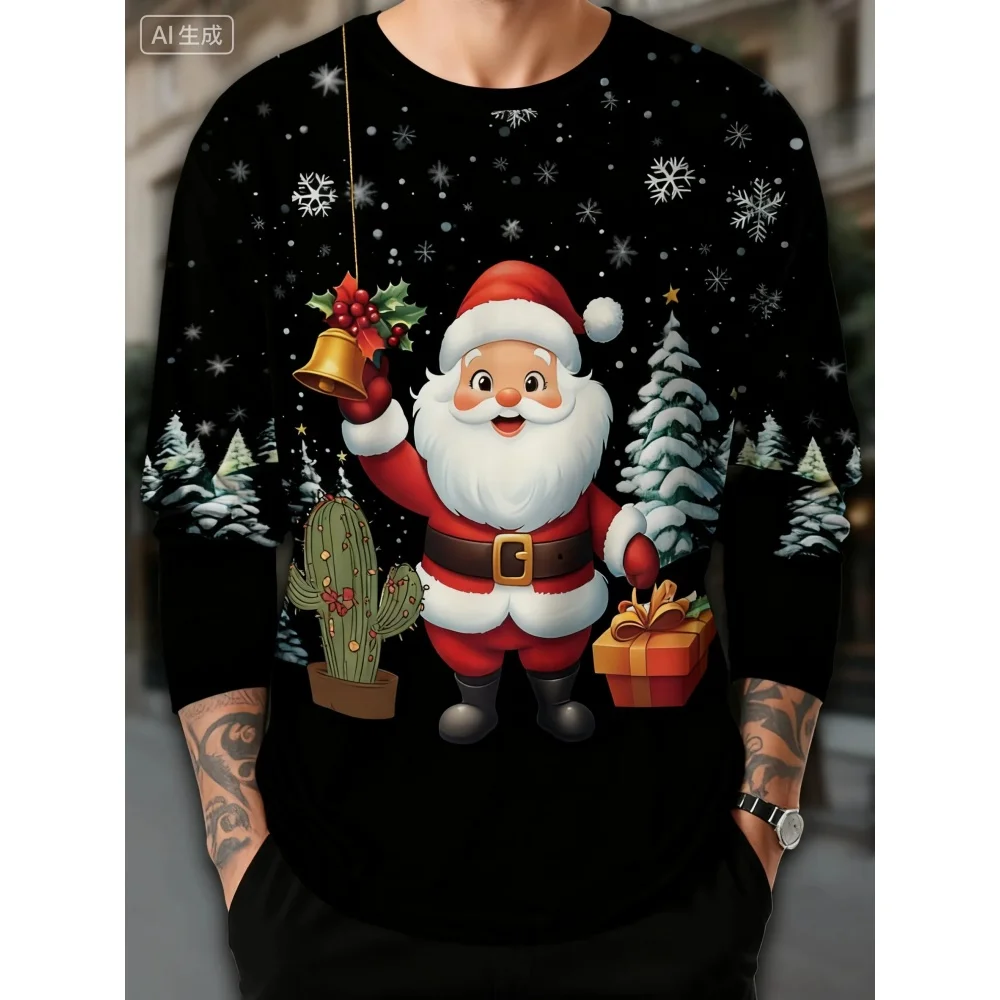 

Мужская футболка Санта-Клаус с 3D принтом Рождественские мужские футболки с длинным рукавом Повседневный топ Модный свободный мужской повседневный топ Мужская одежда