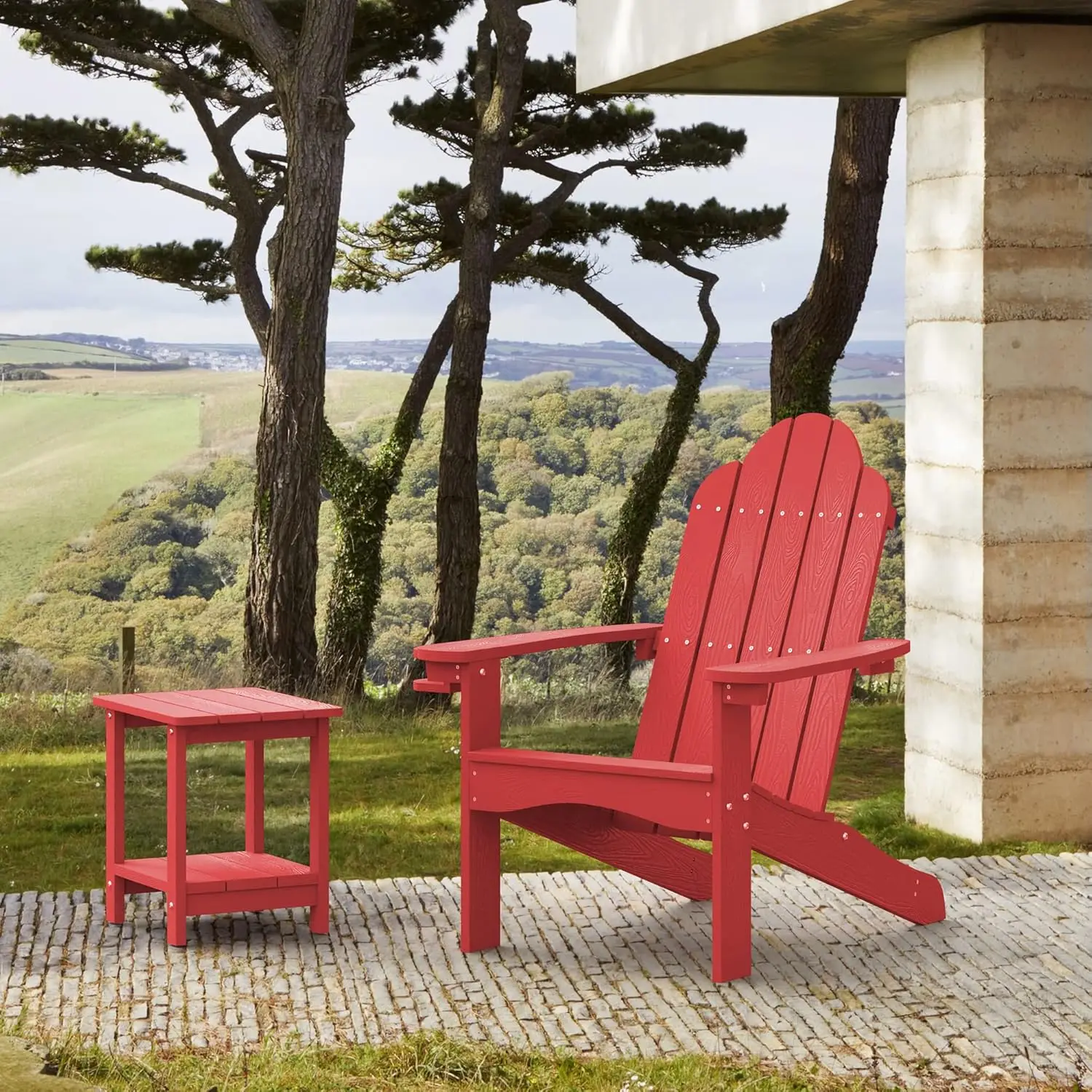 

Adirondack Chair Set of 4, Bright Red Adirondack Chairs with Cup Holder, 350lbs Modern Resin Patio Adirondack Chair