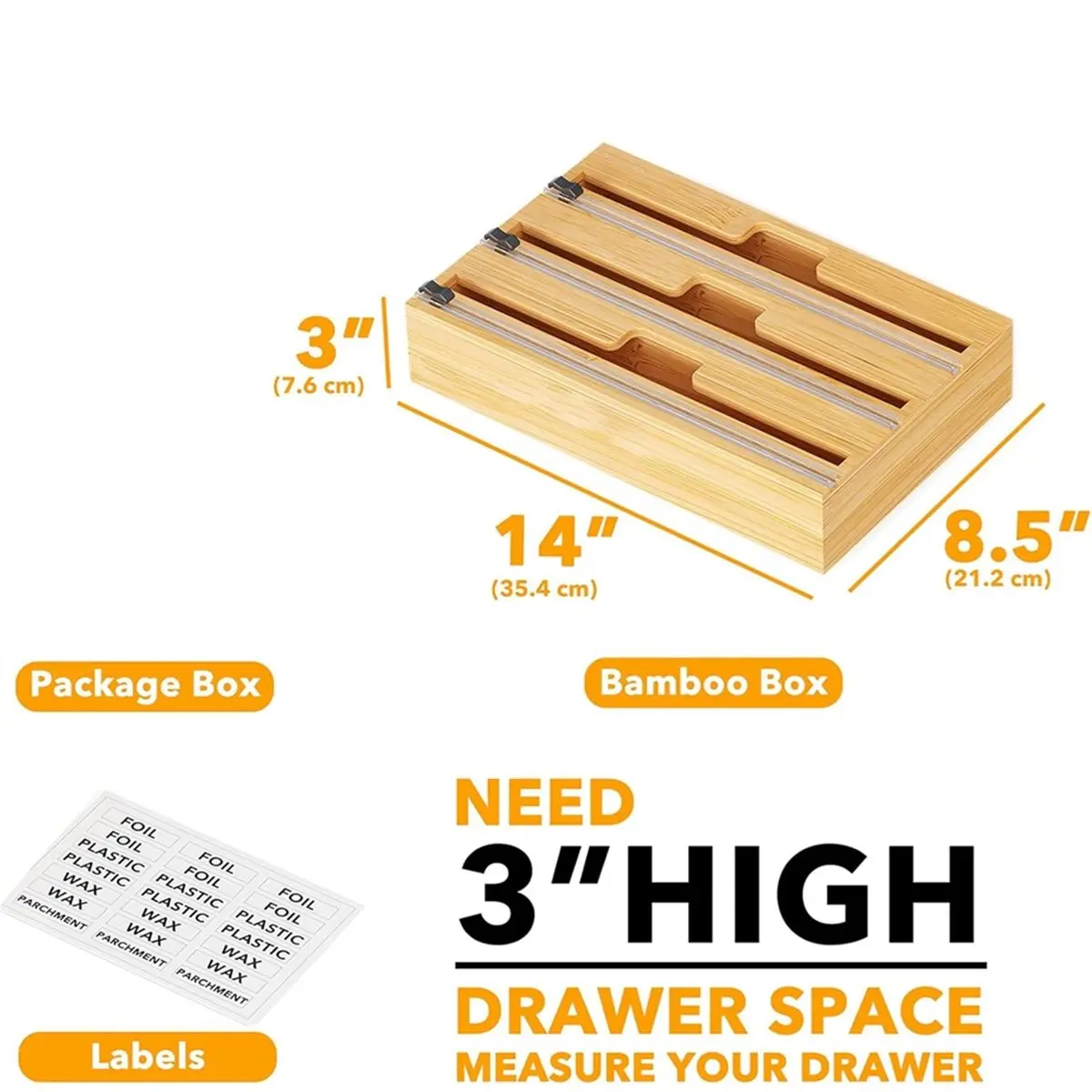 3in1 Wrap Organizer with Cutter,for Plastic Wrap,Aluminum Foil and Wax Bamboo Dispenser for Kitchen Storage Organization