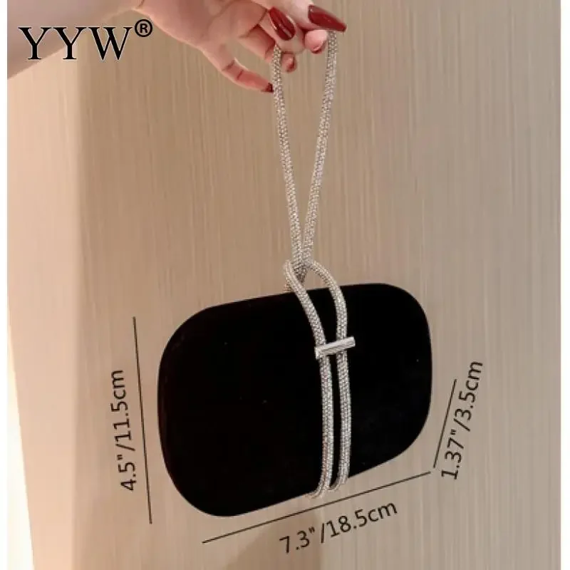 Elegant Evening Clutch Bag Box Bag Black Velvet With Chain Rhinestone Handbags Female Clutches Party Wedding Bag Crossbody Bags