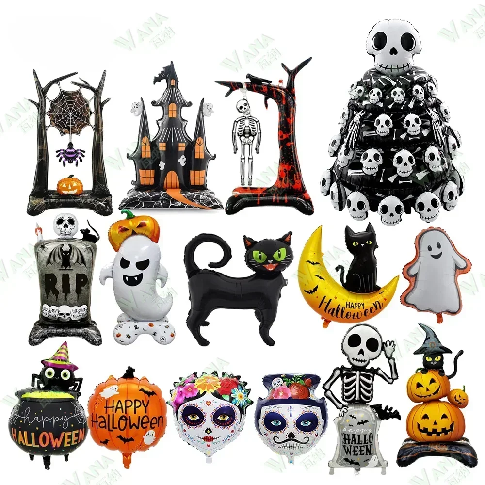 Halloween New Party Arrangement Balloons Skeleton Pile Black Cat Hanged Ghost Pumpkin Tombstone