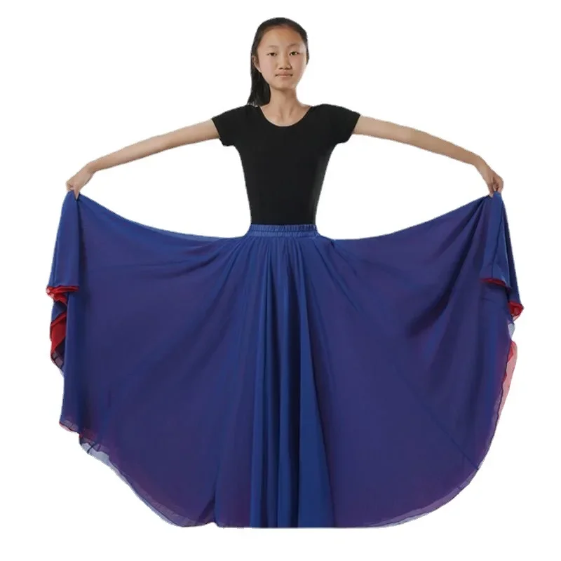 

New Children's Dance Skirt with Two Colors and Two Sides Wearing Chiffon Half Skirt Classical Ethnic Dance Chinese Dance Childre