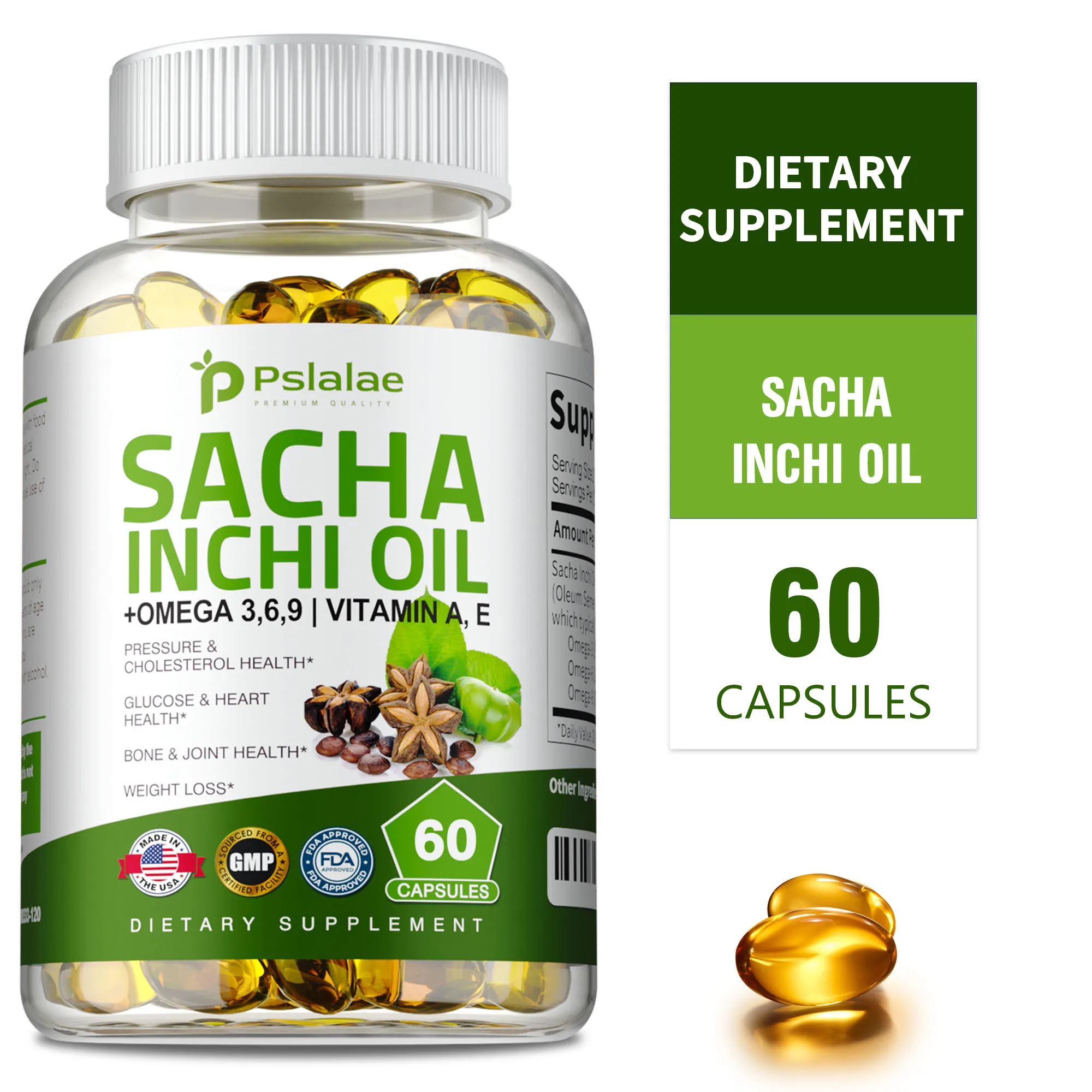 

Sacha Inchi Oil Capsules - for Brain & Heart Health, Balance Cholesterol Levels, Immune Support - 120 Capsules