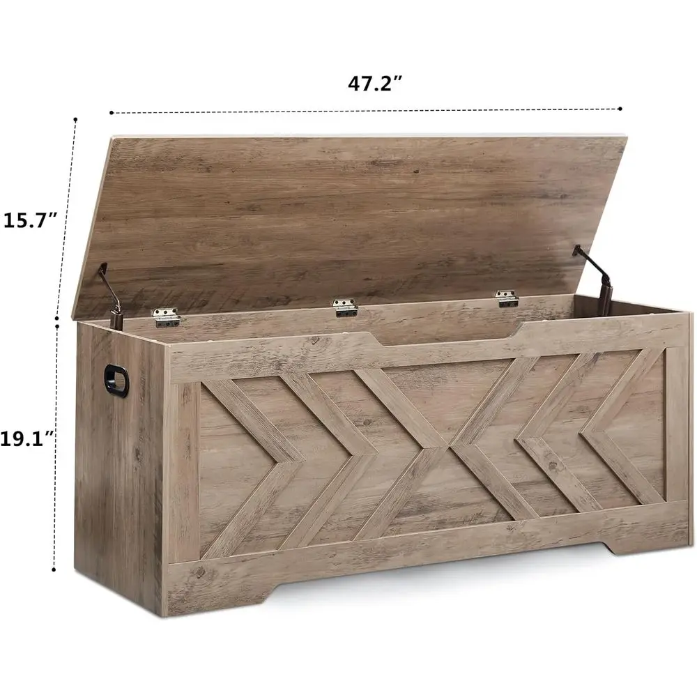 ตู้เก็บของไม้ขนาดใหญ่พิเศษ พร้อมบานพับนิรภัย 2 บาน ใช้เป็นม้านั่งวางของที่ทางเข้าบ้านสำหรับเก็บผ้าห่มและรองเท้า เหมาะสำหรับห้องนอนและห้องนั่งเล่น