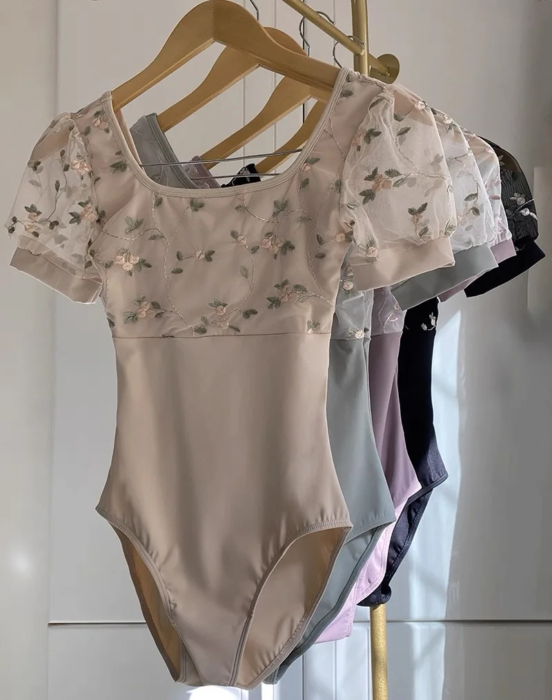 Justaucorps de ballet à manches courtes pour femmes, costume d'exercice en dentelle, vêtements de danse pour filles, yoga adulte
