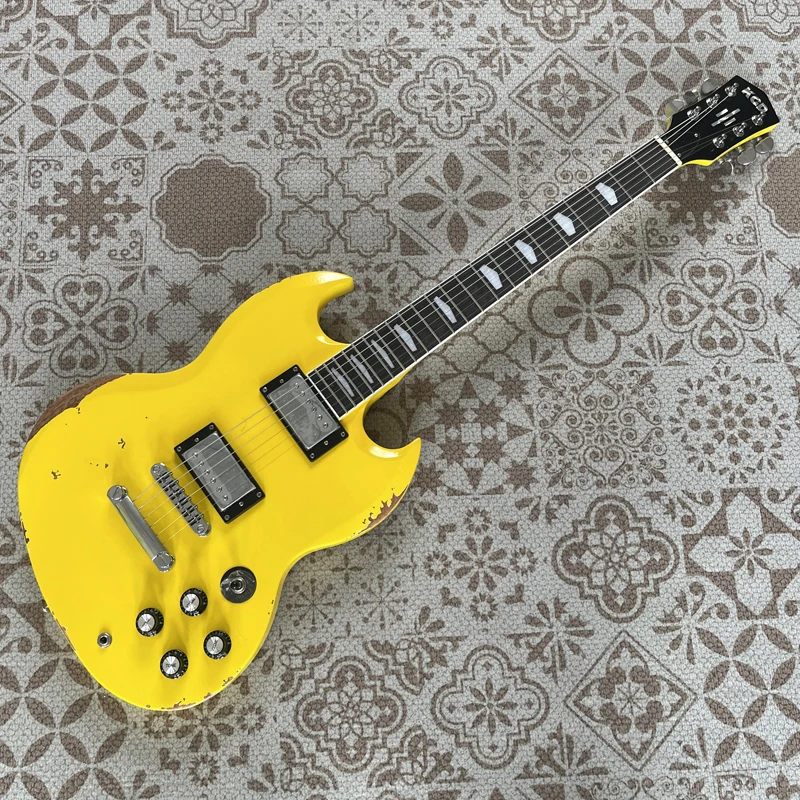 Handmade vintage style electric guitar, lemon yellow, high quality, in stock, free shipping