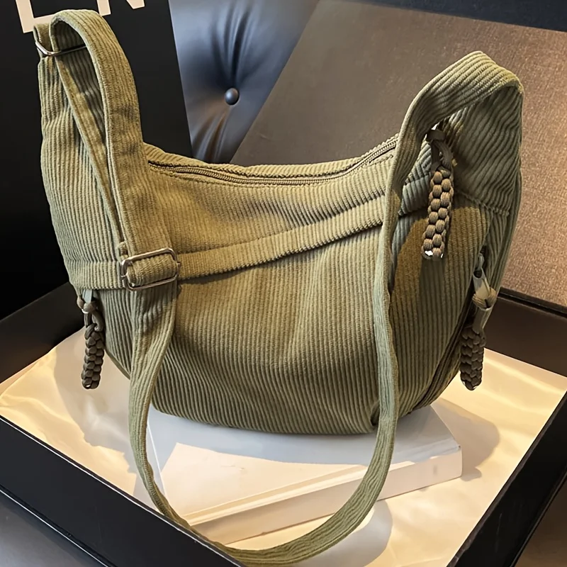 Corduroy Large Capacity Canvas Tote Bags, Fashion and Versatile Casual Single Shoulder Handbag, College Style Commuting Unisex