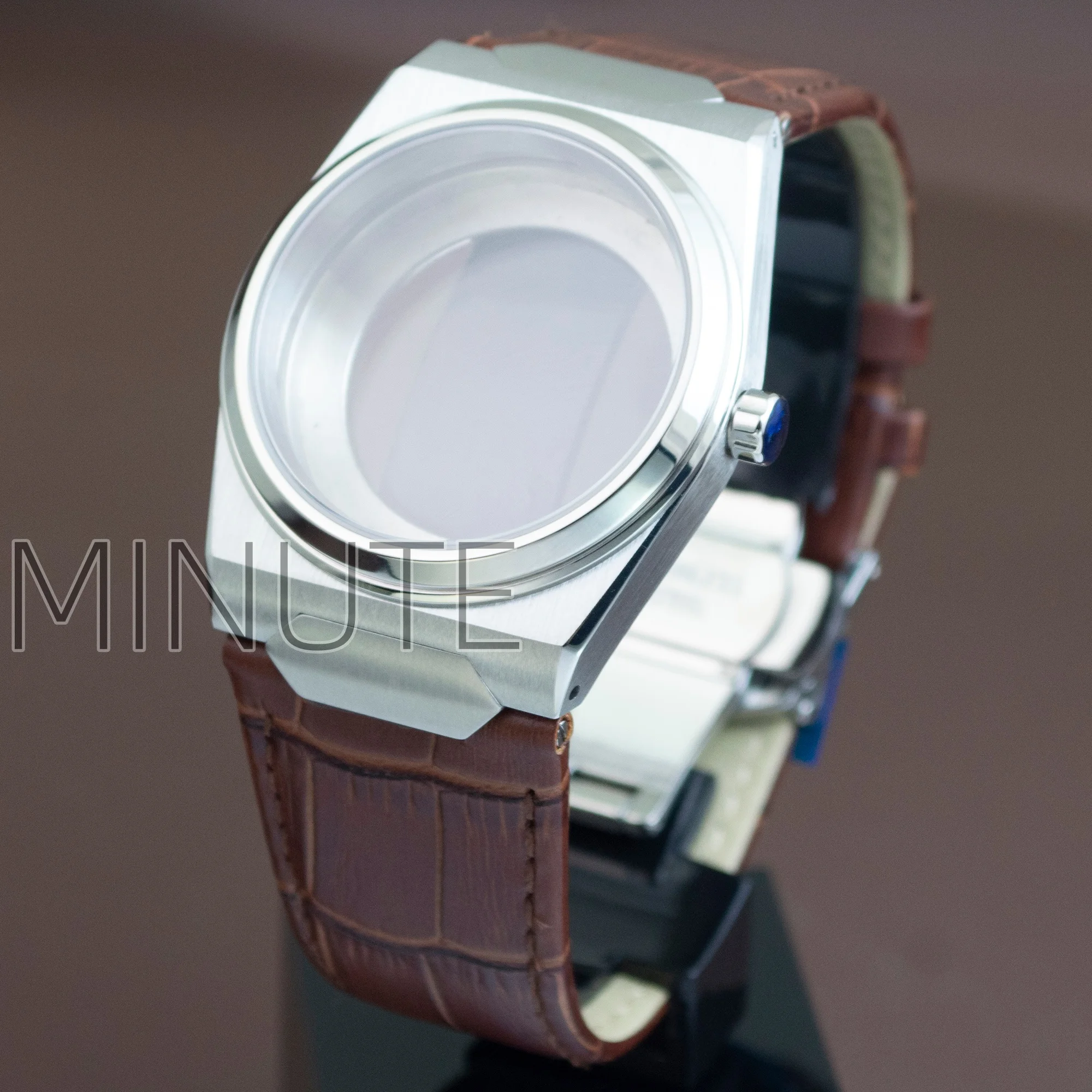 NH35 حالة حزام سوار جلد طبيعي الياقوت الزجاج الفولاذ المقاوم للصدأ ساعة الحال بالنسبة NH36 NH35 حركة VC222 الرجال حالة أجزاء