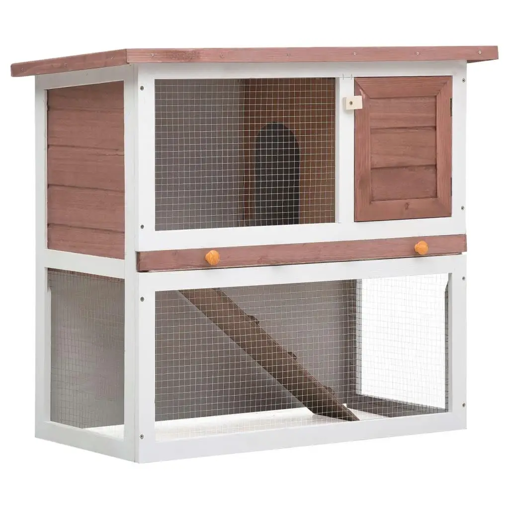 Wooden Outdoor Rabbit Hutch with Single Door – Durable Brown Small Animal Shelter