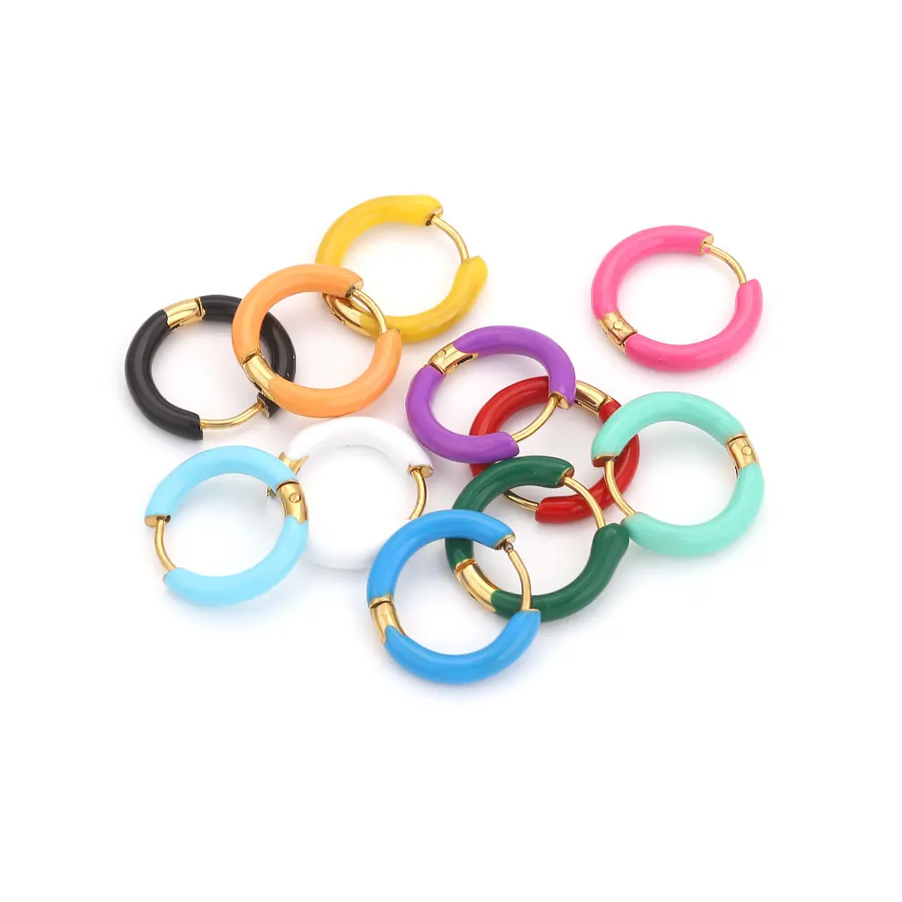 6pcs Colorful Enamel Stainless Steel Earring Hoop For Women Round Circle Huggie Earring Fashion Jewelry Supplies Wholesale