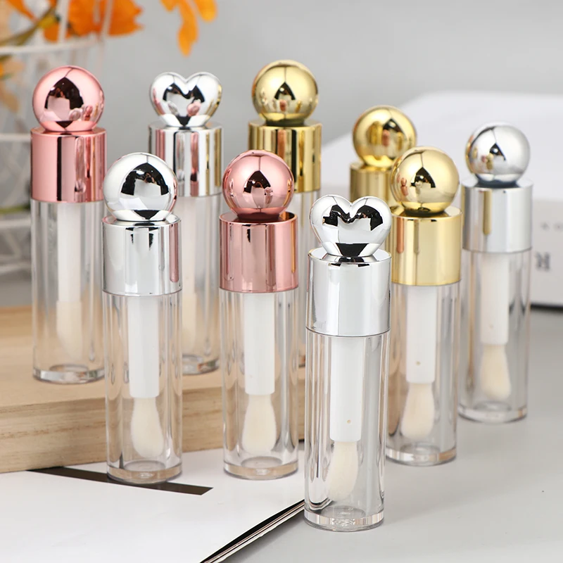 5 مللي أنبوب ملمع الشفاه المطلي بالكهرباء شفاف وردي/ذهبي/فضي قضيب سميك رأس فرشاة كبيرة زجاجة فارغة حاوية طلاء الشفاه #4