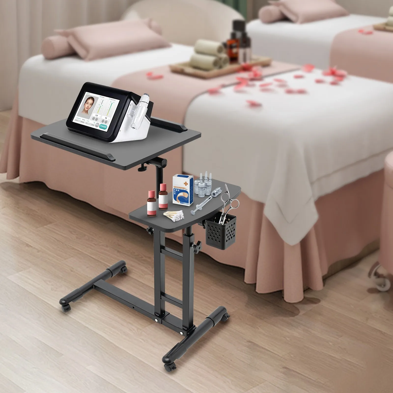 

NEW Tattoo Table Station Dual Countertops Mobile Tattoo Workstation Height Adjustable with Arm Rest Universal Wheels for Artists
