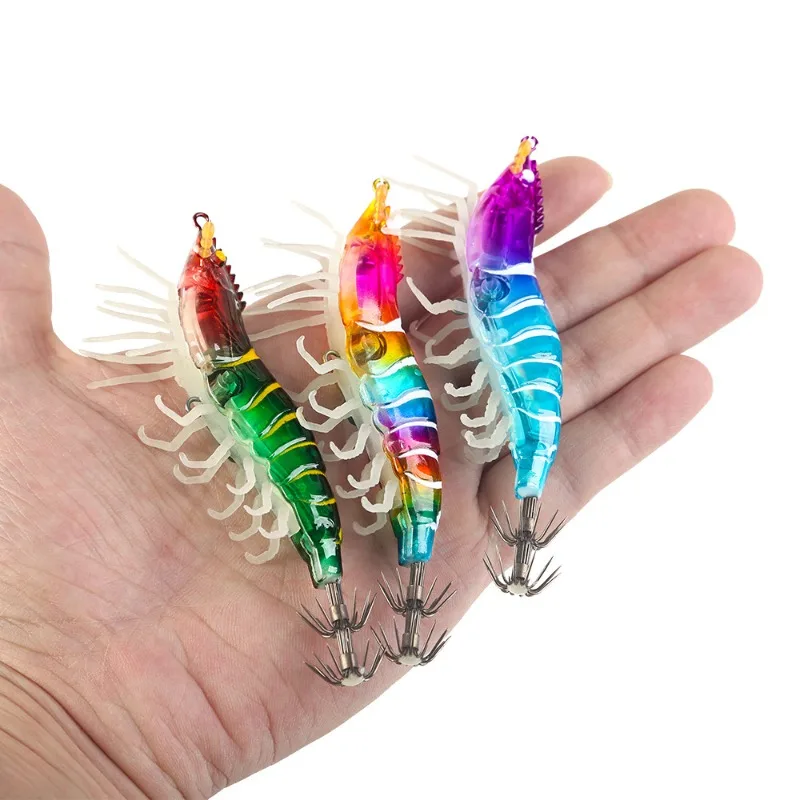 

Squid Fixture Glowing 105mm 11g Horizontal Artificial Karama Net Foot Wooden Shrimp Slow Sinking Bait Sea Fishing Jumping Shrimp
